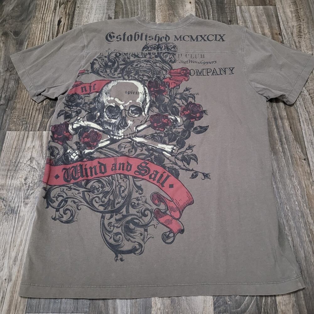 Nautica Wind & Sail Graphic Logo Crewneck T Shirt Size XL Y2k Skull Roses